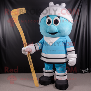 Cyan Ice Hockey Stick mascot costume character dressed with a Leggings and Backpacks
