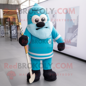 Cyan Ice Hockey Stick mascot costume character dressed with a Leggings and Backpacks