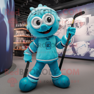 Cyan Ice Hockey Stick mascot costume character dressed with a Leggings and Backpacks