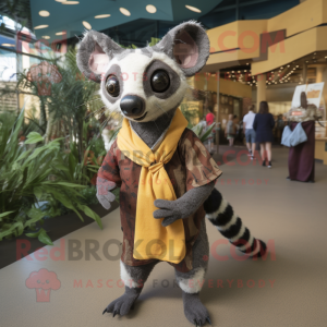 Olive Civet mascot costume character dressed with a Playsuit and Scarves