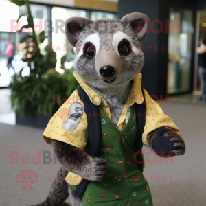 Olive Civet mascot costume character dressed with a Playsuit and Scarves