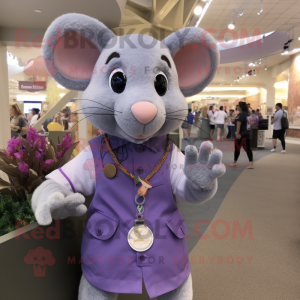 Lavender Rat mascot costume character dressed with a Romper and Bracelet watches