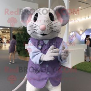 Lavender Rat mascot costume character dressed with a Romper and Bracelet watches
