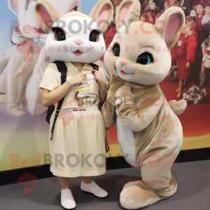 Tan Chinchilla mascot costume character dressed with a Mini Skirt and Keychains