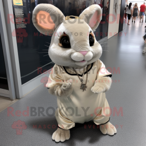 Tan Chinchilla mascot costume character dressed with a Mini Skirt and Keychains