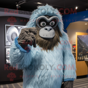Blue Sasquatch mascot costume character dressed with a Parka and Rings