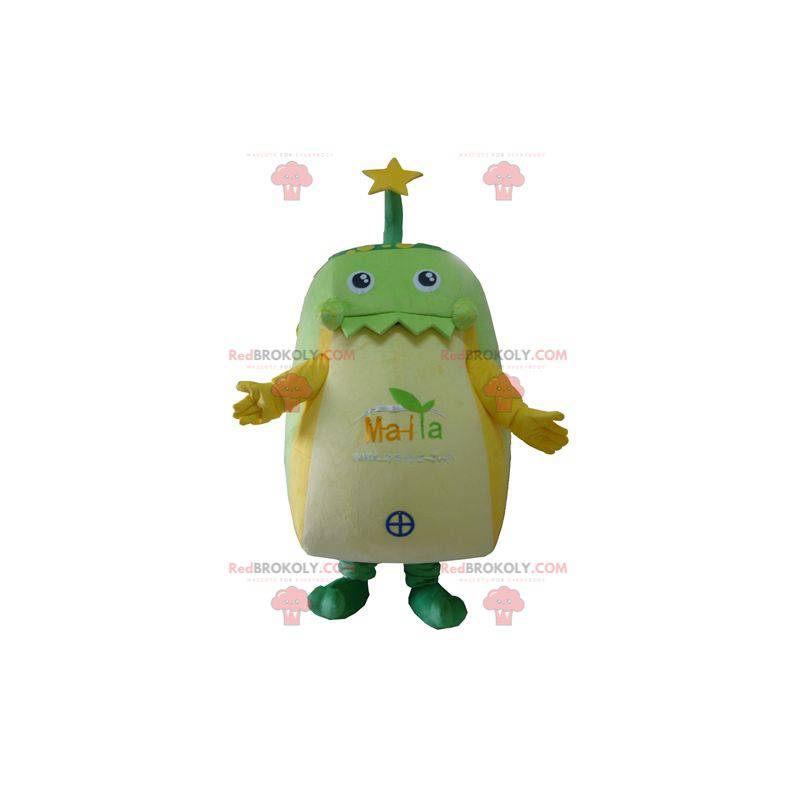 Mascota del hombre verde con puntos amarillos gigantes -