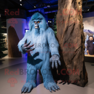 Blue Sasquatch mascot costume character dressed with a Parka and Rings