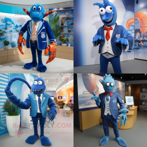 Blue Lobster Bisque mascot costume character dressed with a Blazer and Brooches