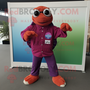 Magenta Sea Turtle mascot costume character dressed with a Dress Shirt and Keychains