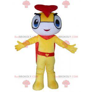 Mascote inseto do boneco de neve amarelo, branco e vermelho -
