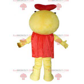 Mascote inseto do boneco de neve amarelo, branco e vermelho -