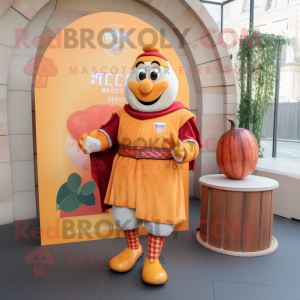 Peach Swiss Guard mascot costume character dressed with a Sweatshirt and Belts