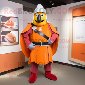 Peach Swiss Guard mascot costume character dressed with a Sweatshirt and Belts