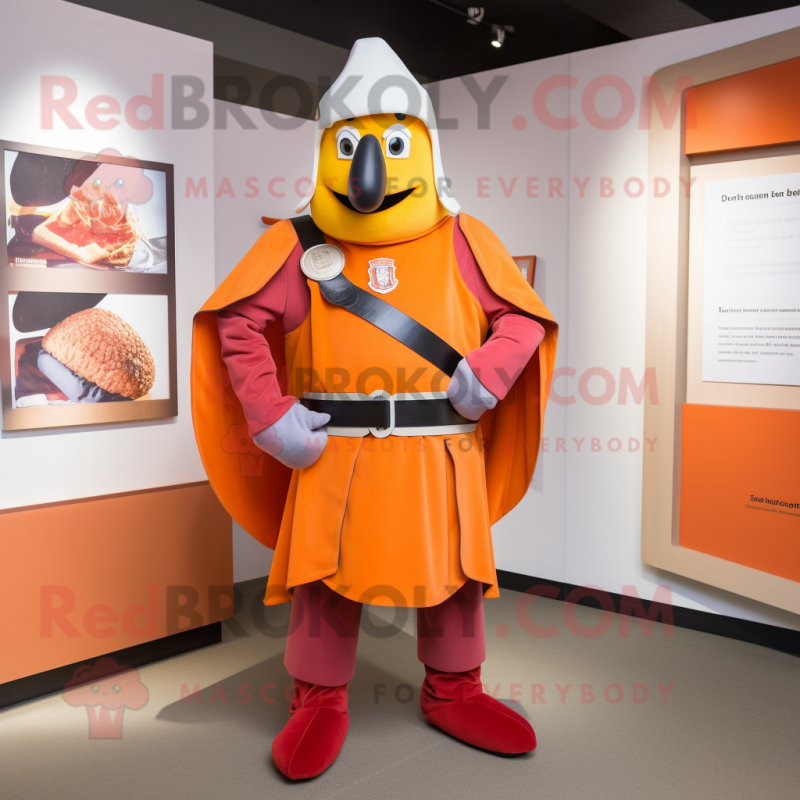 Peach Swiss Guard mascot costume character dressed with a Sweatshirt and Belts Peach Swiss Guard mascot costume character dressed with a Sweatshirt and Belts