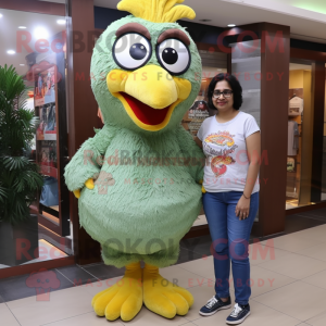 Olive Fried Chicken mascot costume character dressed with a Mom Jeans and Shoe clips