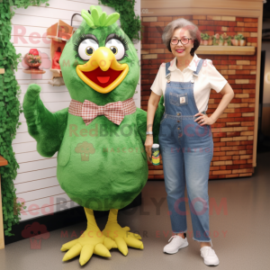 Olive Fried Chicken mascot costume character dressed with a Mom Jeans and Shoe clips