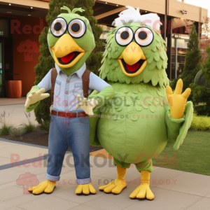 Olive Fried Chicken mascot costume character dressed with a Mom Jeans and Shoe clips