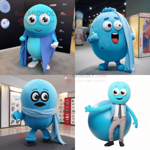 Cyan Human Cannon Ball mascot costume character dressed with a Blazer and Scarves