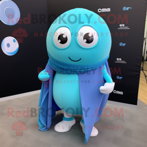 Cyan Human Cannon Ball mascot costume character dressed with a Blazer and Scarves