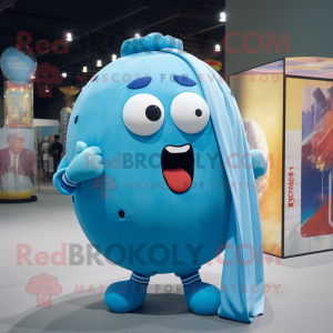 Cyan Human Cannon Ball mascot costume character dressed with a Blazer and Scarves