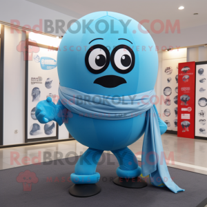 Cyan Human Cannon Ball mascot costume character dressed with a Blazer and Scarves