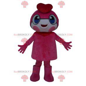 Pink snowman mascot with blue eyes and a beret - Redbrokoly.com