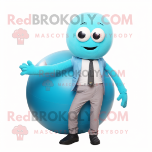 Cyan Human Cannon Ball mascot costume character dressed with a Blazer and Scarves