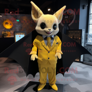 Yellow Bat mascot costume character dressed with a Blazer and Earrings