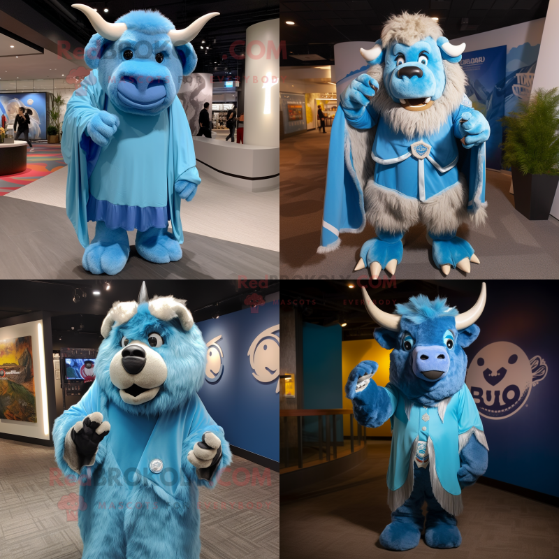 Sky Blue Bison mascot costume character dressed with a Cover-up and Rings