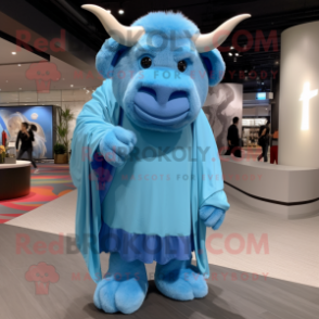 Sky Blue Bison mascot costume character dressed with a Cover-up and Rings