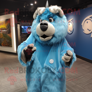 Sky Blue Bison mascot costume character dressed with a Cover-up and Rings