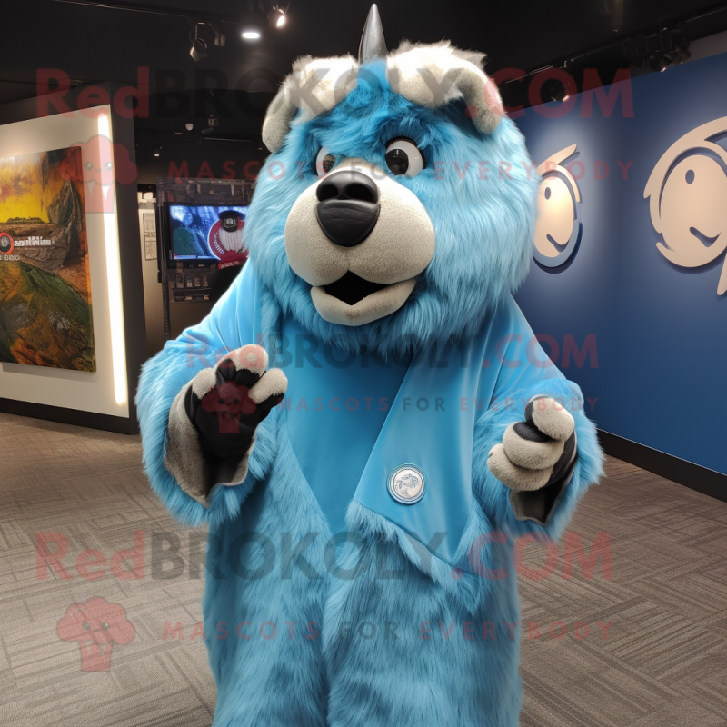 Sky Blue Bison mascot costume character dressed with a Cover-up and Rings