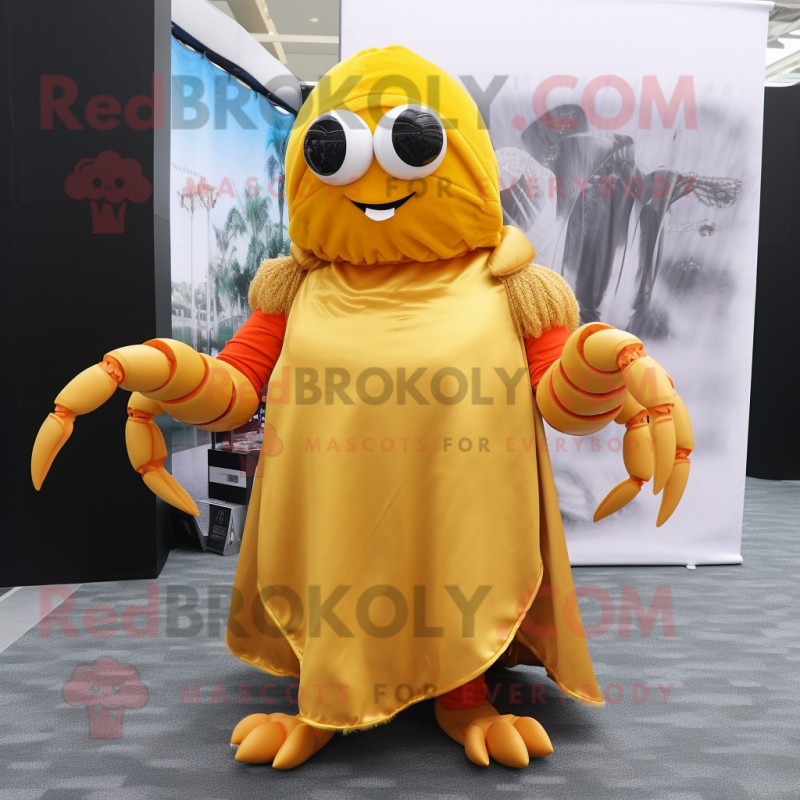 Gold Hermit Crab mascot costume character dressed with a Sheath Dress and Tie pins