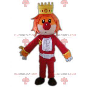 Mascotte van de koning met een kroon en een clownneus -