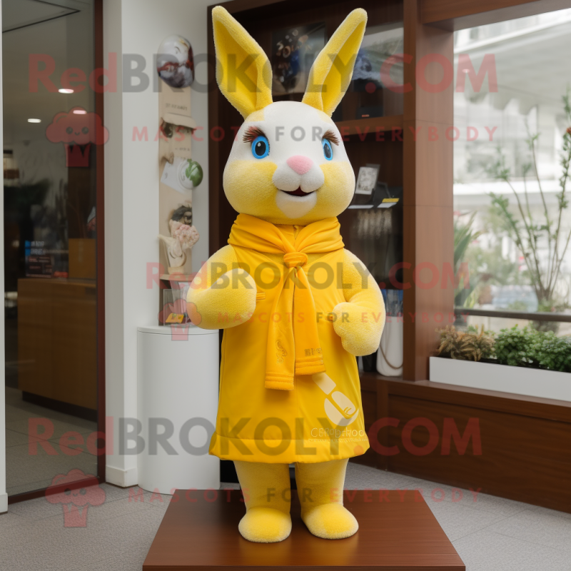 Yellow Rabbit mascot costume character dressed with a Sheath Dress and Scarves