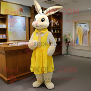 Yellow Rabbit mascot costume character dressed with a Sheath Dress and Scarves