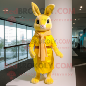 Yellow Rabbit mascot costume character dressed with a Sheath Dress and Scarves