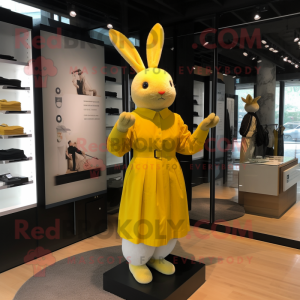Yellow Rabbit mascot costume character dressed with a Sheath Dress and Scarves