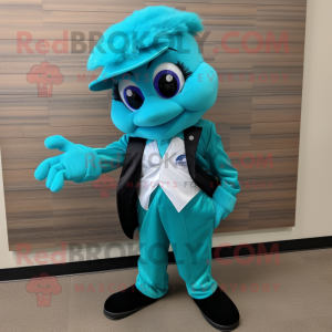 Teal Betta Fish mascot costume character dressed with a Suit Pants and Gloves