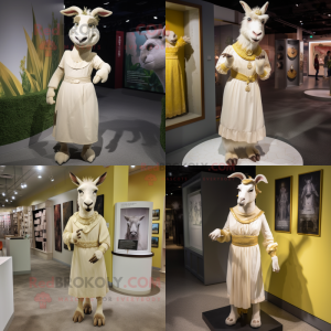 Cream Donkey mascot costume character dressed with a Empire Waist Dress and Anklets