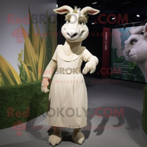 Cream Donkey mascot costume character dressed with a Empire Waist Dress and Anklets