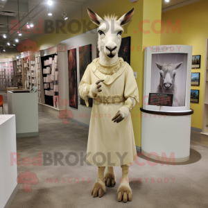 Cream Donkey mascot costume character dressed with a Empire Waist Dress and Anklets