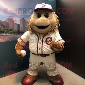 White Baseball Glove mascot costume character dressed with a Corduroy Pants and Necklaces