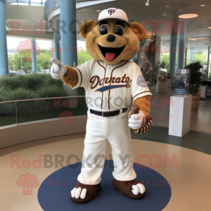 White Baseball Glove mascot costume character dressed with a Corduroy Pants and Necklaces