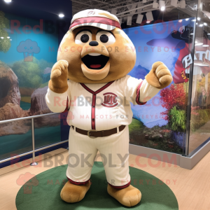 White Baseball Glove mascot costume character dressed with a Corduroy Pants and Necklaces