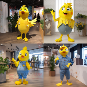 Yellow Dove mascot costume character dressed with a Boyfriend Jeans and Hairpins