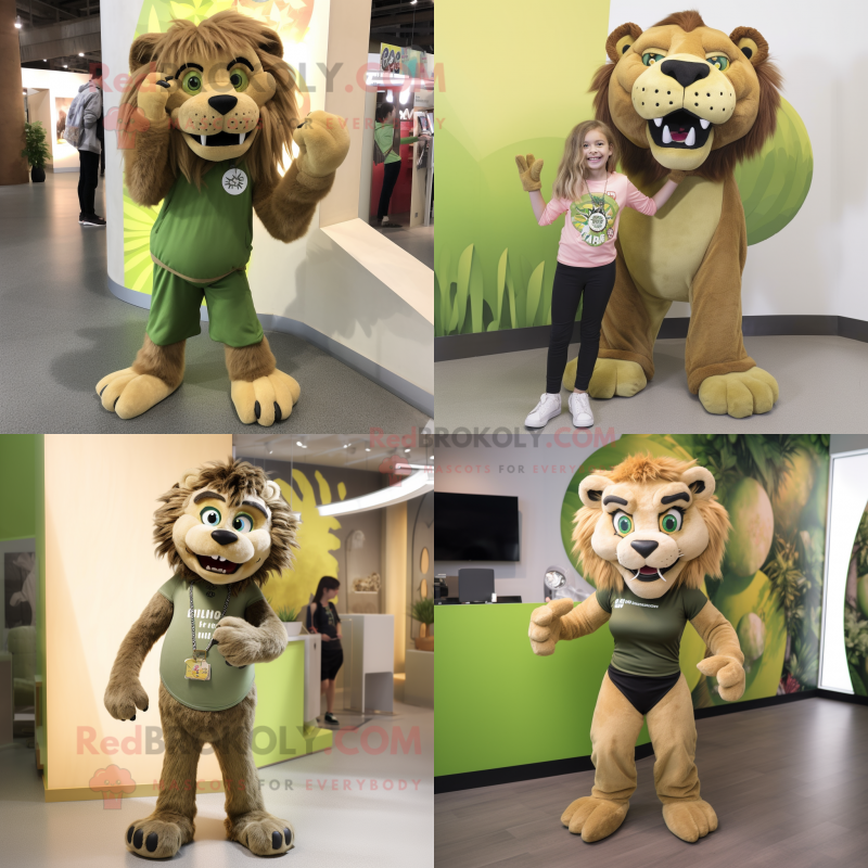 Olive Smilodon mascot costume character dressed with a Jeggings and Hair clips Olive Smilodon mascot costume character dressed with a Jeggings and Hair clips