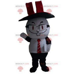 Zwart-wit konijn mascotte met een hoge hoed - Redbrokoly.com