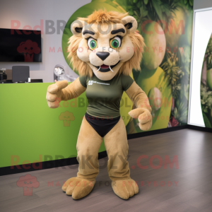 Olive Smilodon mascot costume character dressed with a Jeggings and Hair clips